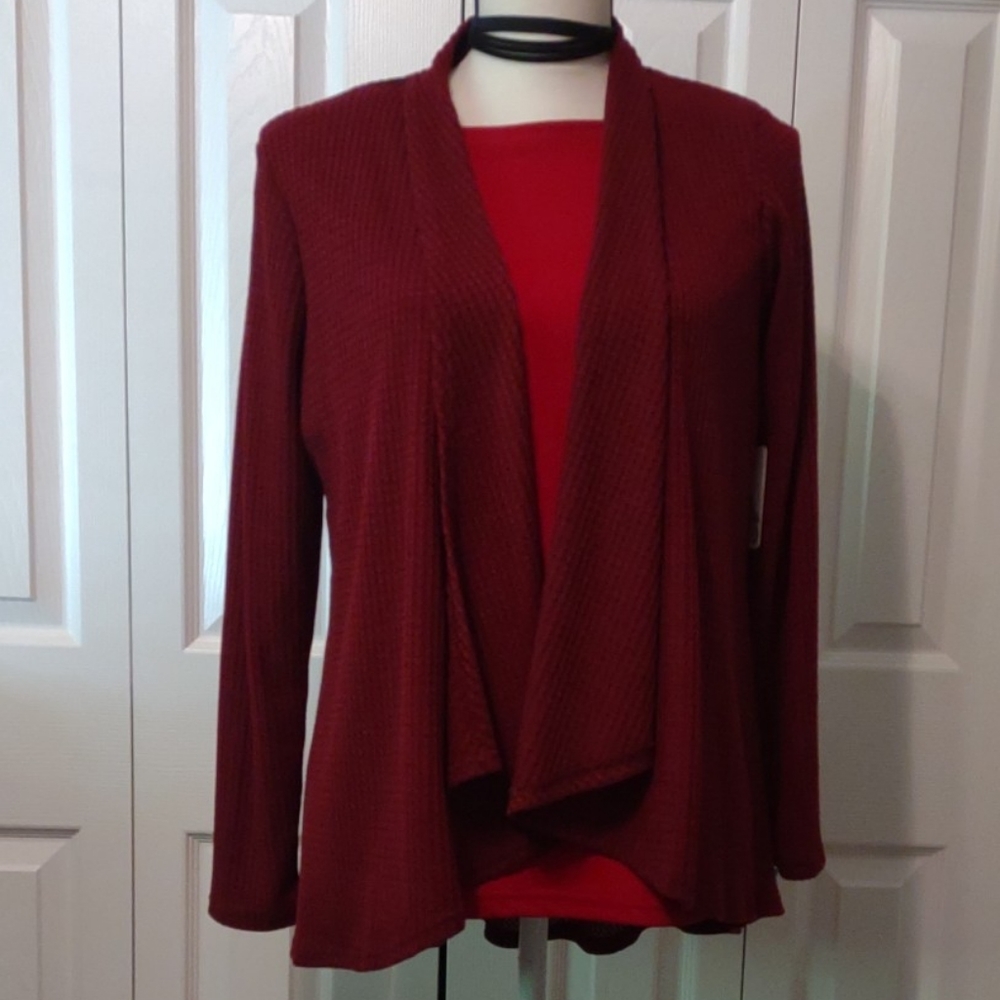 Wilde LA Womens Burgundy Red  Cardigan Knit long Sleeve Handkerchief Hem Size XL